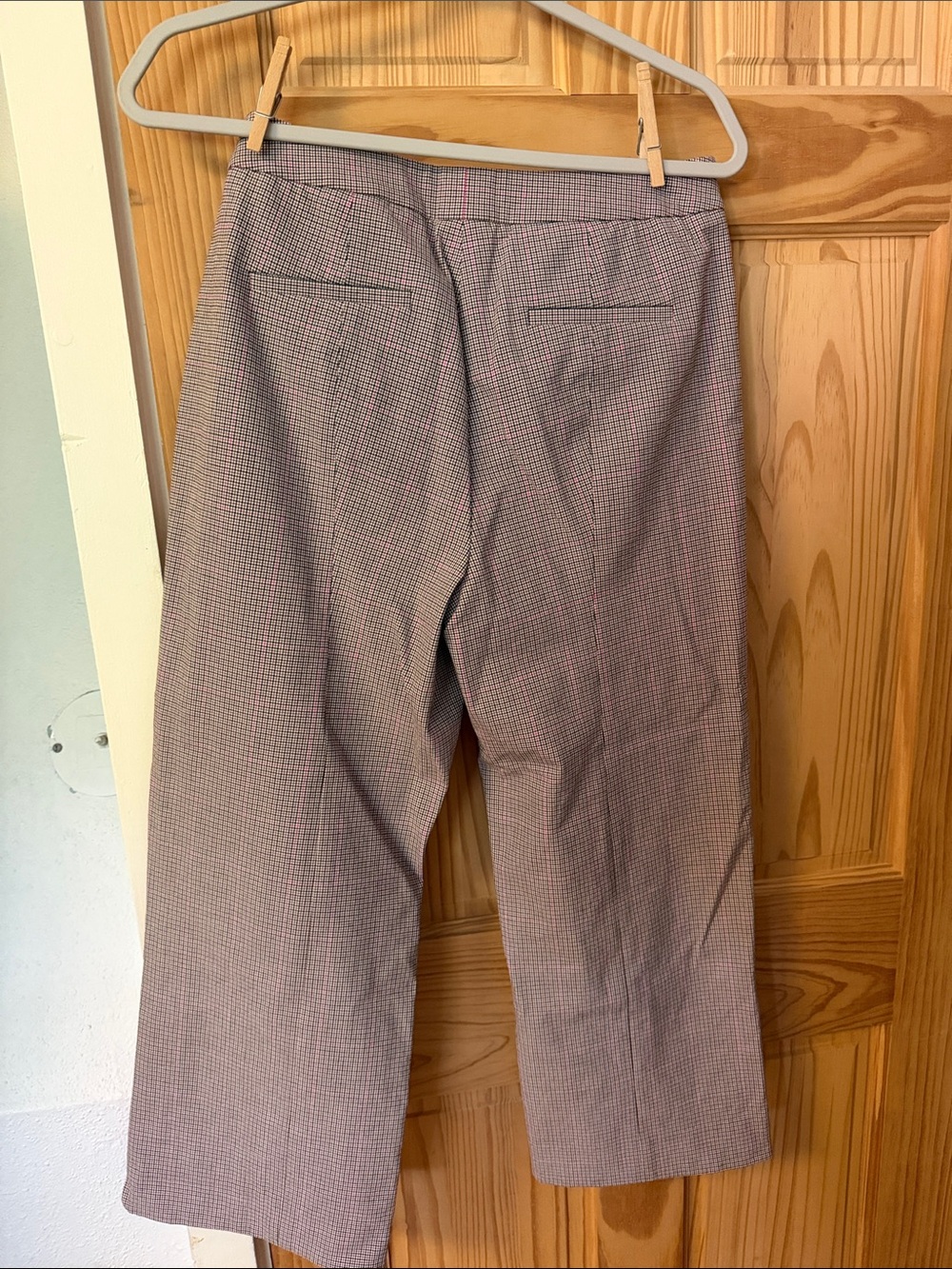 Carlisle Gray Plaid Cropped Trousers with Pink Side Stripe - Picture 4 of 5